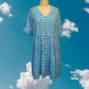 Nclook Blue Clouds Ruffled Dress with Pockets XL